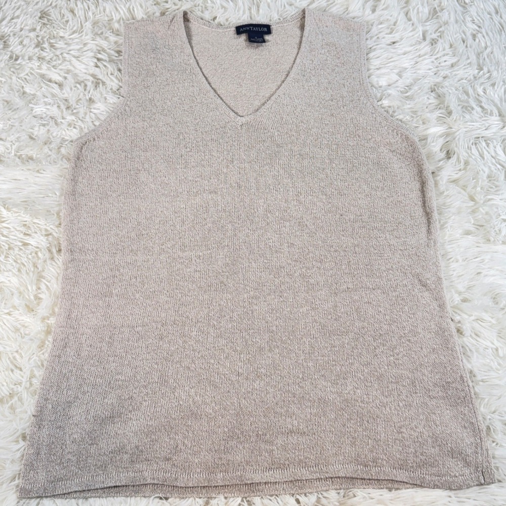 Vintage Ann Taylor Linen Cotton V Neck Sleeveless Sweater Vest Top Size Small